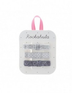 Lot de 3 barettes clip tissu Argent Pois Gris