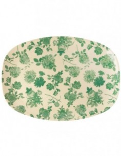 Assiette Rectangulaire en Mélamine - Imprimé Rose Vert