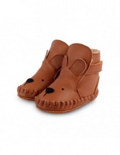Chausson cuir OURS couleur marron foncé
